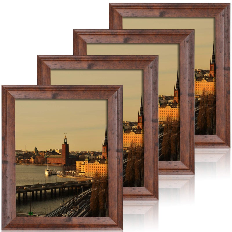 iRahmen 8x10 Picture Frame Set of 4  Rustic Retro Photo Frame with HD Glass  Display Pictures 8 x 10 Without Mat  Wooden Picture Frames for Wall Mount and Tabletop Display - Image 1